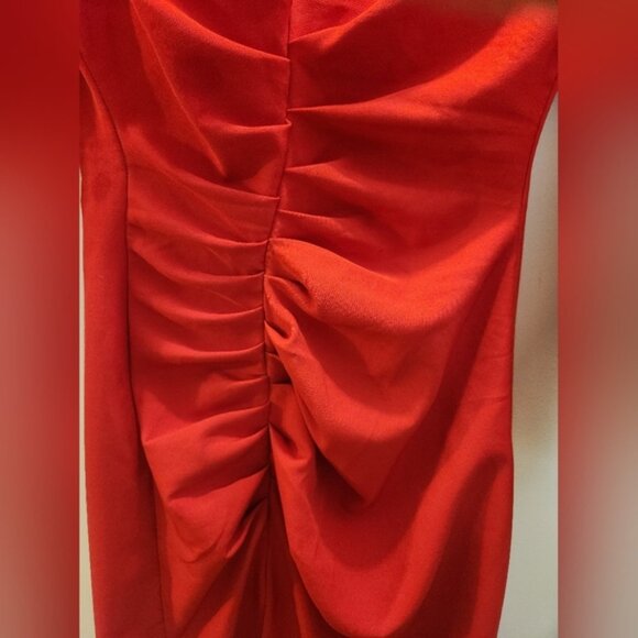 Zara XS Red Midi Dress, Round Neck, Long sleeve, Slit ans Drape in Front, Zip-up - Picture 15 of 16